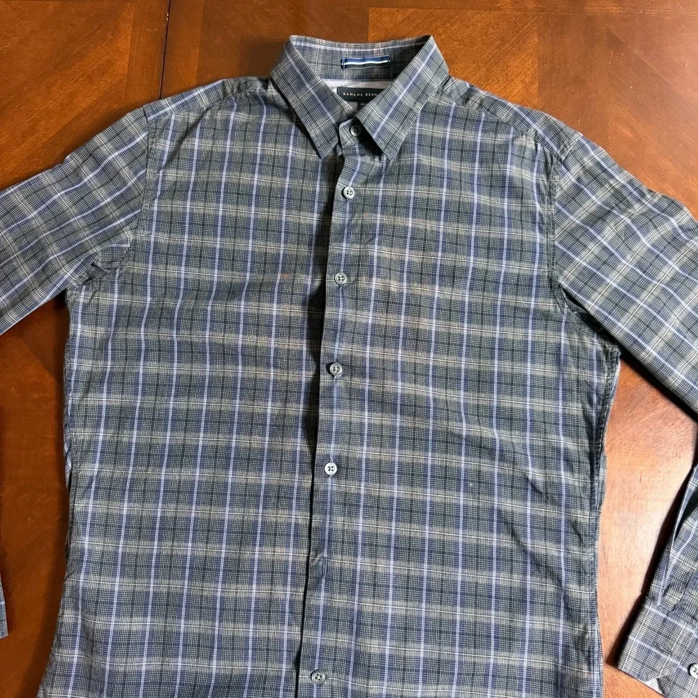 Banana Republic Men's Plaid Button Down‎ Shirt Small 14-14.5 Stretch